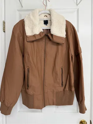 Therapy Boutique Camel Bomber Jacket with Cream Sherpa Collar thumbnail 1