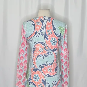 Sundance WHIMSY ROSE Aqua Coral Paisley Floral Baby Waffle Thermal Top Small USA thumbnail 8