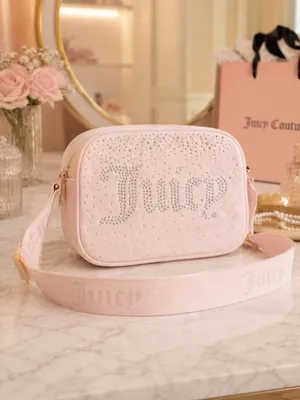 Juicy Couture Let It Shine Pink Velour Glitter Logo Crossbody Bag NWT thumbnail 4