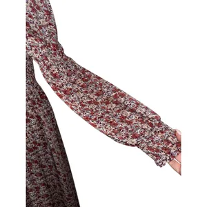 Promesa Floral Maxi Dress Burgundy Long Sleeve Square Neck Smocked Back Large thumbnail 9