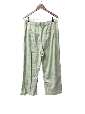 Abercrombie & Fitch A&F Sloane Tailored Linen Blend Wide Leg Pants Green Large thumbnail 3
