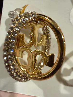 Tory Burch | Gold Plated Logo & Crystal Drop Earrings| Sm/Med thumbnail 4