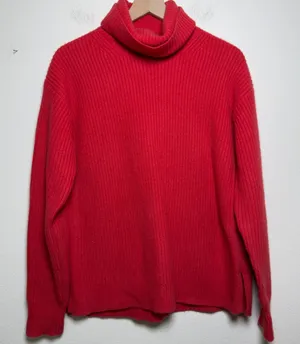 J. Crew Women Sweater Medium‎ Red Turtleneck Ribbed Knit Side Slit Long Sleeve thumbnail 1
