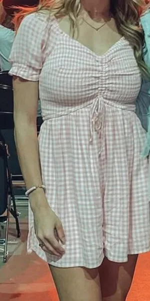 Hollister pink gingham romper thumbnail 1