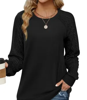 Black XL Crewneck Sweater With Textured Knit‎ Sleeves Polyester Blend thumbnail 1