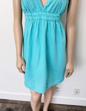 [Aerie] Blue Linen Blend Side Tie Elastic Waist V-Neck Low Back Mini Dress XXL thumbnail 9