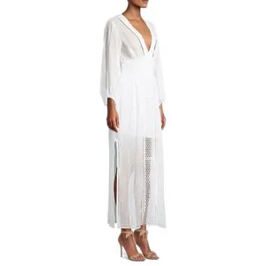 Rebecca Taylor Long Smock Waist Linen &‎ Crochet Dress Size Large thumbnail 7