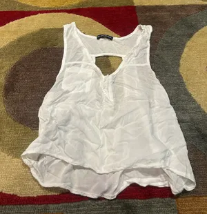 Brandy Melville White Sheer Blouse Tank Top Crop Top Henley Back Cutout Pocket thumbnail 1