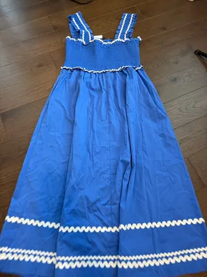 En Saison Blue Smocked Ric Rac Trim Midi Dress Large NWT - C11-196 thumbnail 11