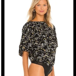 Free People Intimately‎ Bodysuit Floral Puff Sleeve Black Boho Top Womens S thumbnail 6