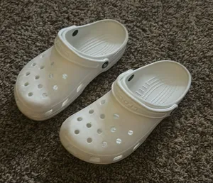 white crocs, scuffed size W:8 M:6 thumbnail 1