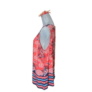 Figueroa and Flower Top Womens L Paisley Multicolor Print Rayon Tank Button Back thumbnail 3
