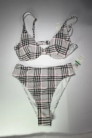 Salt + Cove Black & Pink Plaid Underwire Bikini Set thumbnail 1