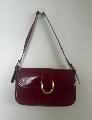 Target Glossy Wine Red Shoulder Bag with Gold Accent thumbnail 1