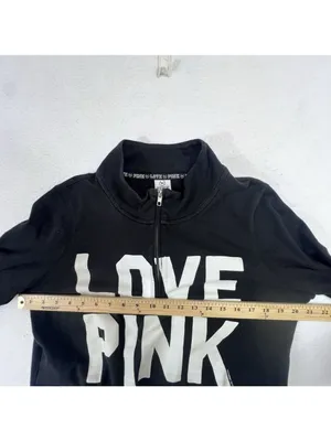 Vtg Y2K Victoria's Secret PINK 'Love Pink' Half Zip Sweatshirt Size L Black thumbnail 10