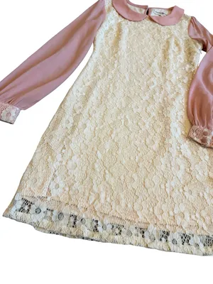 Altar'd State Cream Lace Shift Mini Dress Mauve Trim Collar Size Small Women's thumbnail 4