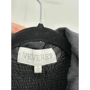 Veveret Womens Smocked Denim Shirt Jacket Puff Sleeve Washed‎ Black Small thumbnail 6