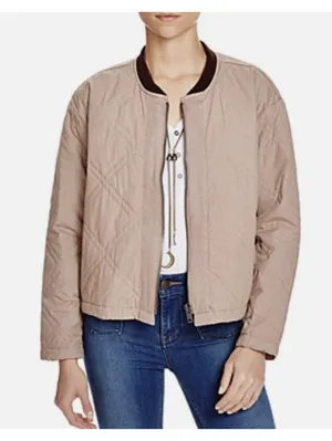 (RFB1) Free People Quilted Bomber Varsity Jacket Blush Beige L Casual Trendy thumbnail 1