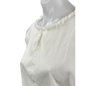 Aritzia Wilfred Women's White Drop Shoulder Fringe Cropped Blouse Top Size M thumbnail 3