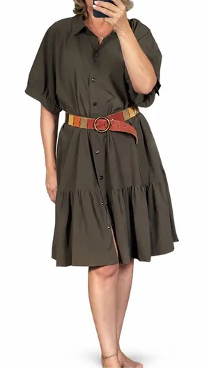 DKNY Olive Green Shirt Dress 18W NWT Snap Front Lightweight Plus Size thumbnail 1