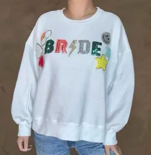 Judith March ‘Bride’ Patched Sequin Crewneck Sweater size medium retails $150 thumbnail 1