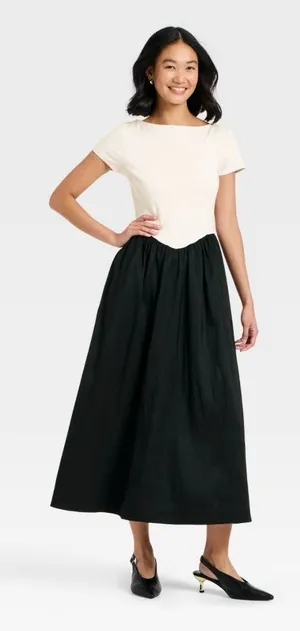 🌺A New Day Black And White Short Sleeve Maxi Dress Size Medium🌺 thumbnail 1