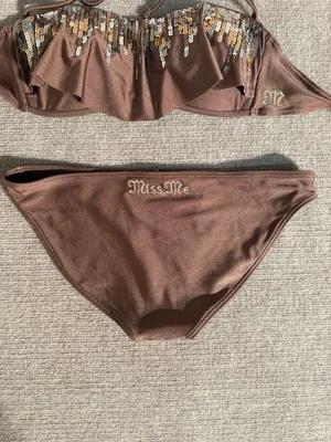 Miss Me Brown Bronze Sequined Bandeau Bikini Set Y2K Glam Swimwear – Small thumbnail 3