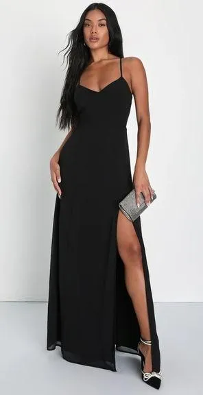 Lulus NWT Adoring Elegance Black Sleeveless V-Neck Maxi Dress Size Small thumbnail 1