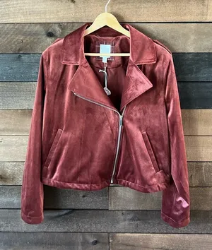 LC Lauren Conrad Velvet Moto Jacket Zip Front in Rose – Size L thumbnail 1