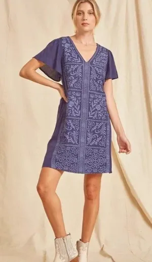 Savanna Jane Shift Dress‎ Womens Size Small Purple Boho Embroidered V Neck thumbnail 1