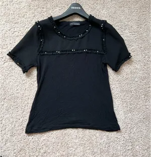 Zara faux pearl stud top. Xs thumbnail 1
