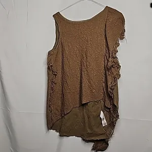 Free People army green fringe boho jungle sleeveless raw hem top blouse sz XS thumbnail 4
