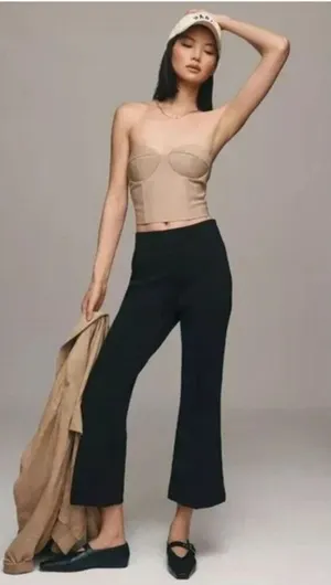 Anthropologie Maeve The Margot Kick-Flare Cropped Pants Black Size M thumbnail 1