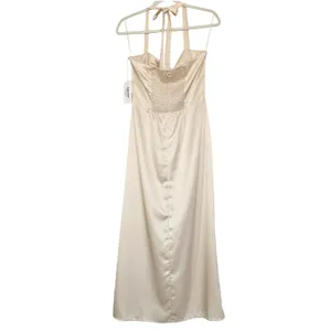 Reformation Solana Satin Dress Almond Beige Halter Midi‎ Cowl Neck 8 NEW Bridal thumbnail 11