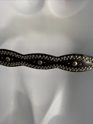 Studded Black Faux Leather Belt with Decorative Accent Buckle Sz: M thumbnail 2