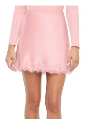 EXPRESS Satin Lace Trim Mini Skirt thumbnail 1