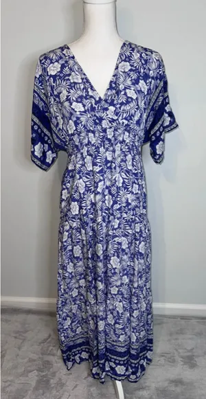 Women's Camisa Blue & White Floral Maxi Dress M-L thumbnail 1