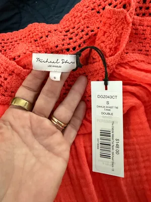 Michael Stars Dahlia Waist Tie Tank Top Orange Crochet Detail Size Small New NWT thumbnail 9
