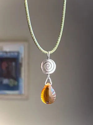 Handmade spiral swirl uzumaki & Czech glass teardrop bead funky boho fairy style necklace🌀 thumbnail 1