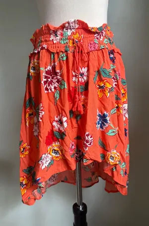 CottonOn Romy Shirred Midi Skirt Lulu Floral Orange Boho High Low M resort y2k b thumbnail 1