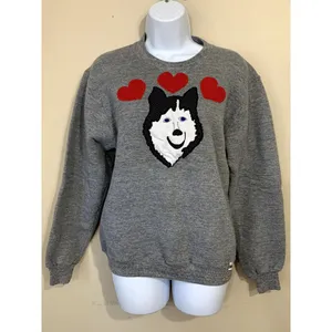 Vintage Russell Athletic Womens Small Sweatshirt Husky Dog‎ Gray 90s USA Hearts thumbnail 11