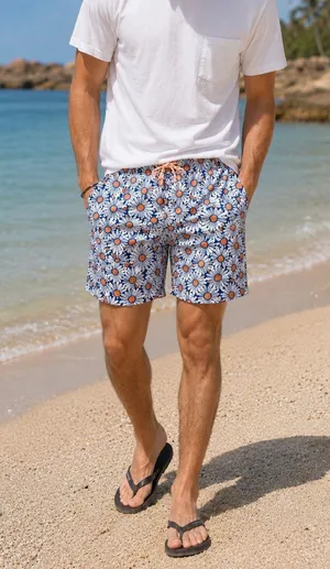 Goodfellow Blue Floral Swim Trunks Mens Large 5 Inch Inseam Shorts NWT thumbnail 1