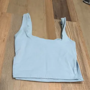 ReoRia Ruched Square Neck Crop Tank Top Size S Light Blue Sleeveless Bodycon thumbnail 3