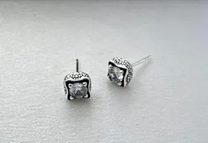 CZ 5mm Small Geometric Square Stud Earrings for Men Women thumbnail 2