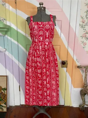 NWOT Crown & Ivy Tropical Red Sea Stripe Cotton Smocked Maxi Dress Petite L🧡🎀 thumbnail 3