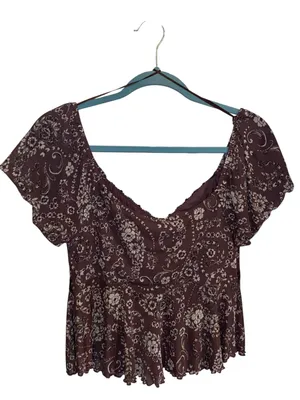 La Pêche Y2K Floral Lace Trim mesh Blouse poof Sleeve Fairy coquette cottagecore thumbnail 8