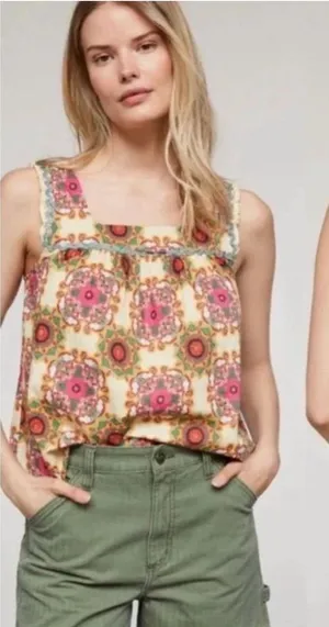 Anthropologie Let Me Be Abstract Ruffled Tank Top size 6 thumbnail 1