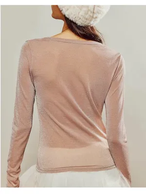 Free People Intimately Mesh So Well Layering Top Sheer Metallic Rose Gold thumbnail 2