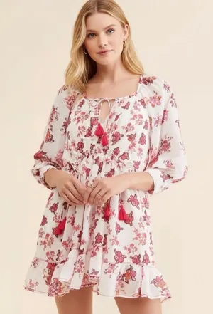 Free People Womens Dress Sz M Pink Camella Mini Floral Cottagecore‎ Prairie Boho thumbnail 1