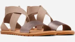 Sorel Ella II Ash Brown Metallic Leather Sandal SZ 9.5 thumbnail 1